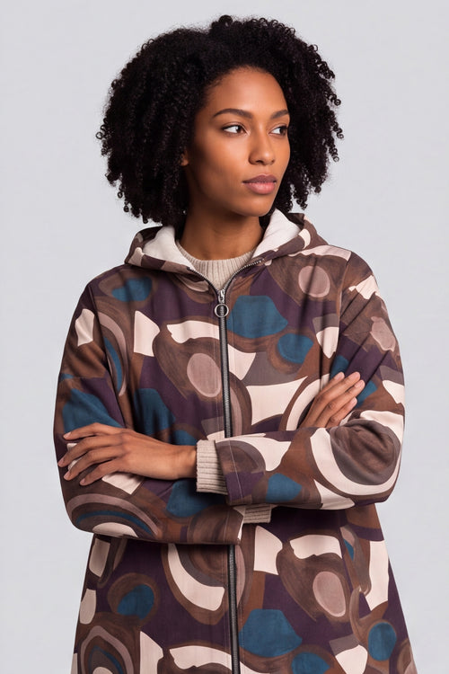 Cynthia Print Zip Hooded Jacket Teal – image 2 of 6