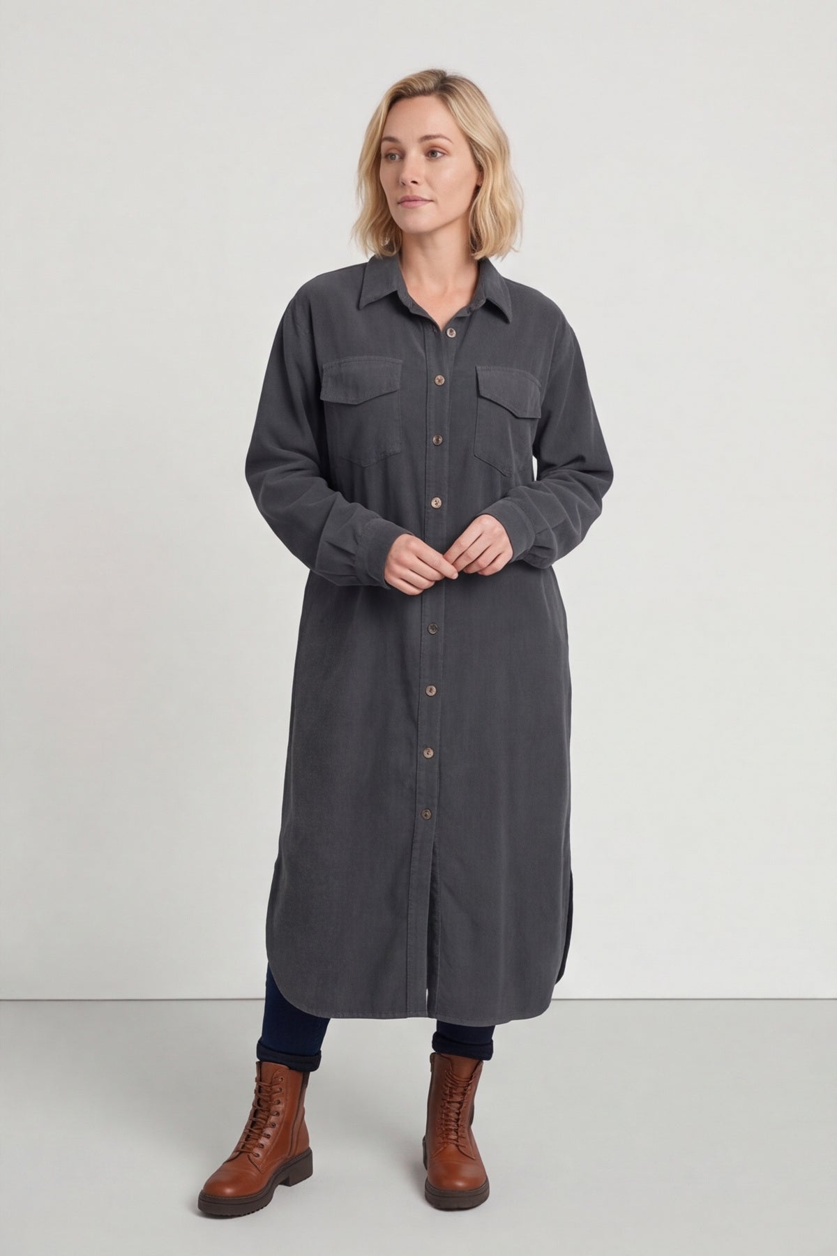 Dezi Needlecord Shirt Dress Charcoal – image 2 of 6