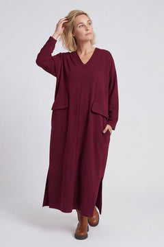 Clarissa V-Neck Cotton Dress Wine – image 2 of 3