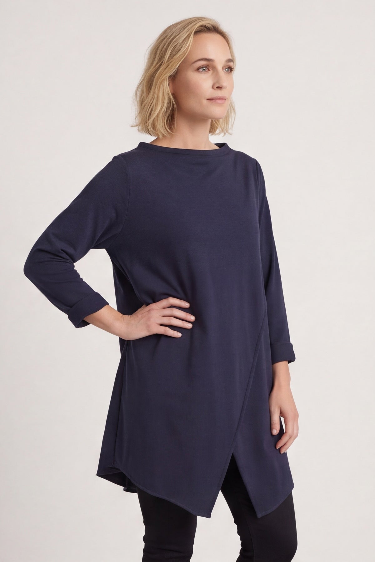 Nelle Cowl Cotton Top Navy – image 2 of 5