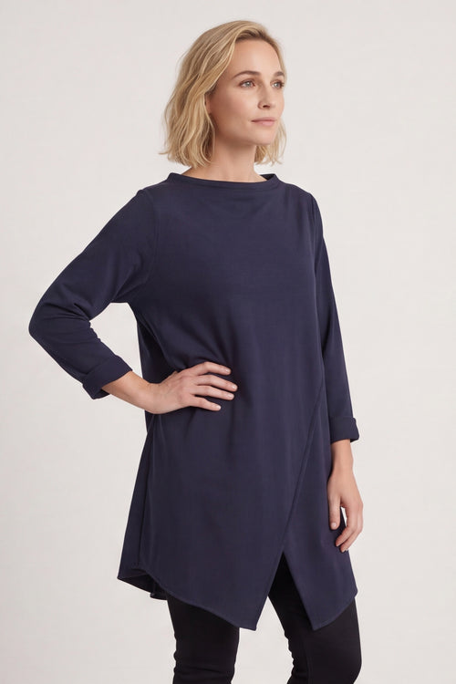 Nelle Cowl Cotton Top Navy – image 2 of 5