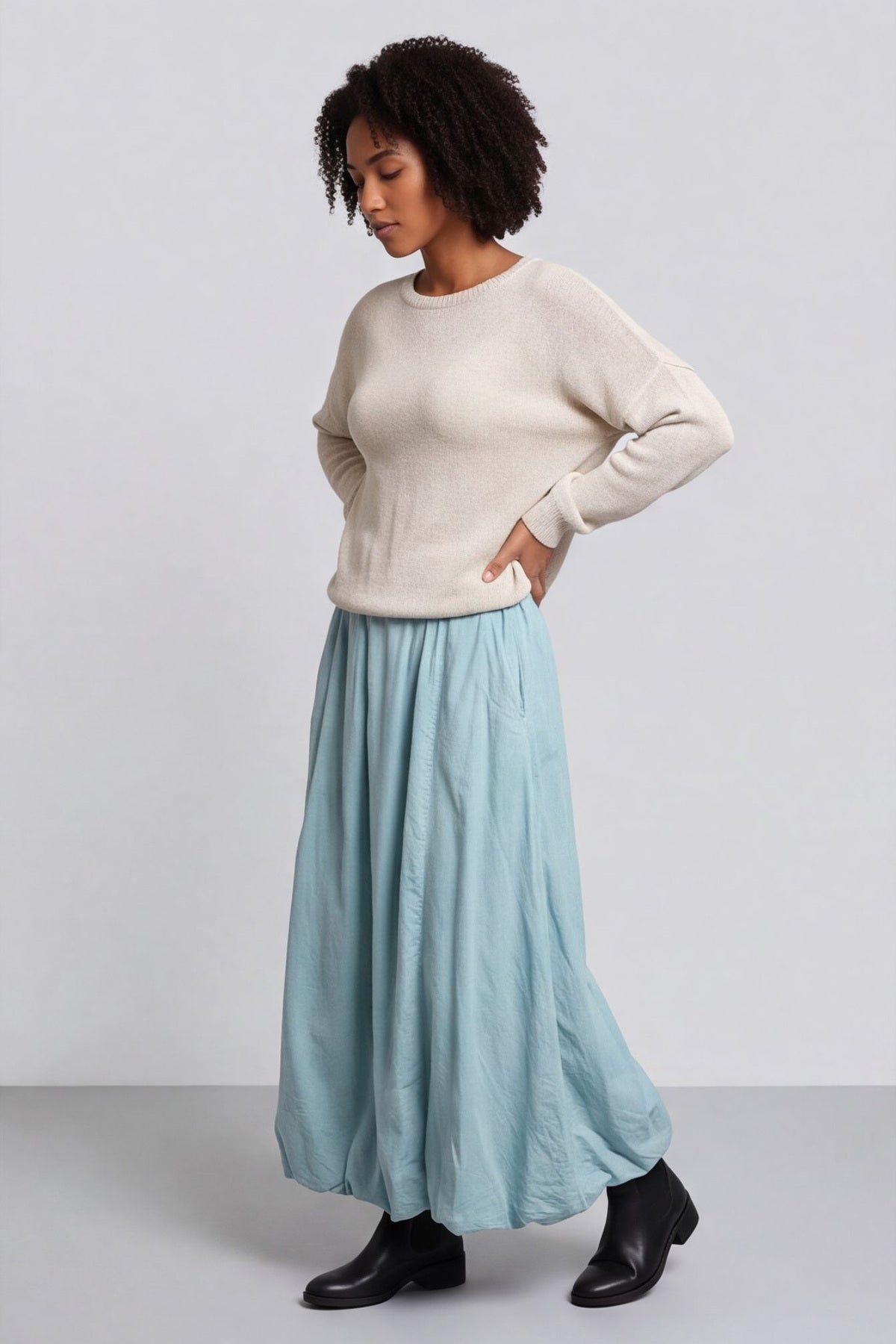 Wilfreda Puffball Cotton Skirt Sage Green – image 2 of 6