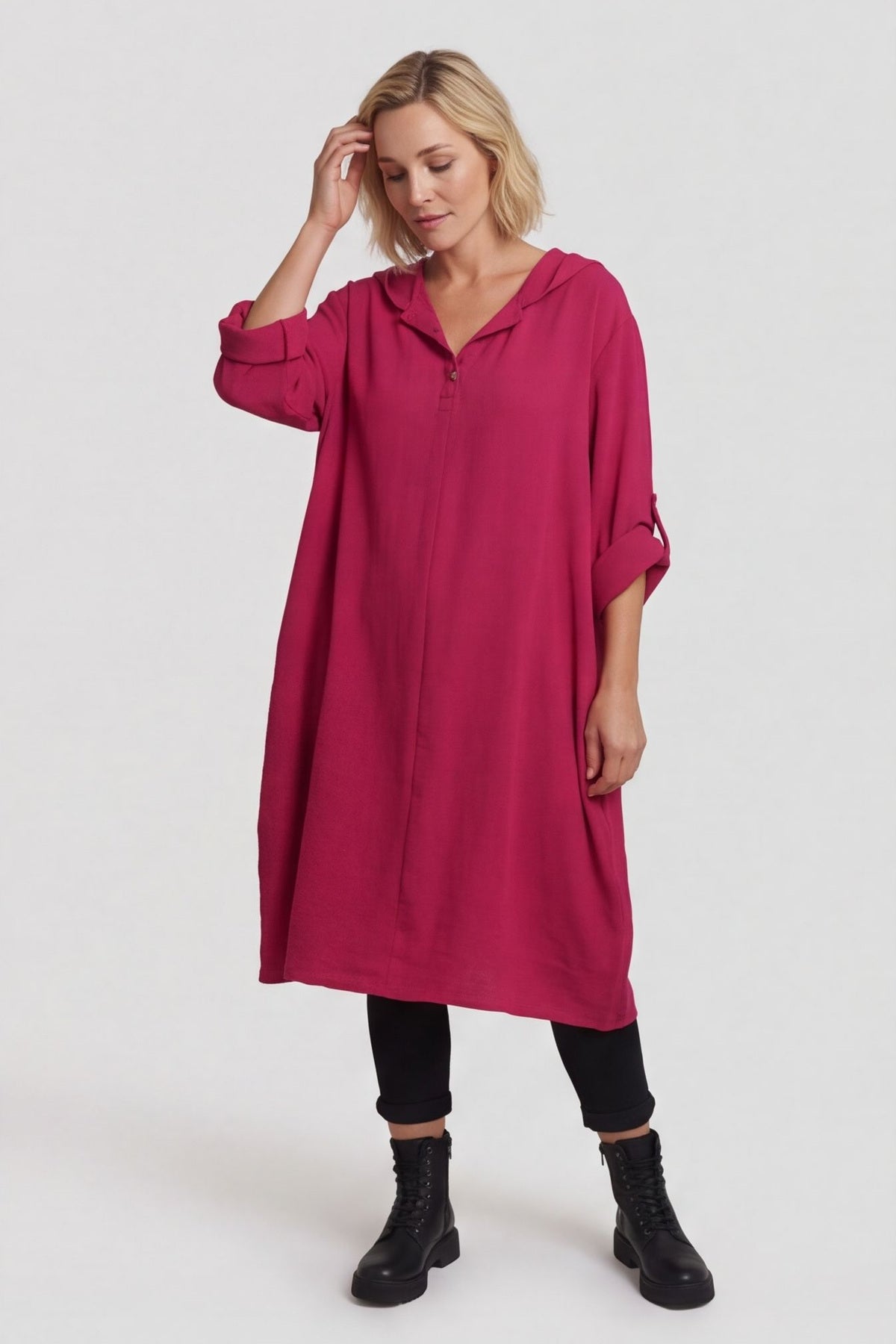 Viviette Hooded Tunic Hot Pink – image 2 of 5