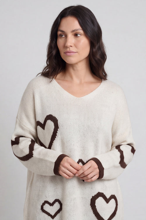 Milena Heart Knitted Jumper Stone – image 2 of 6