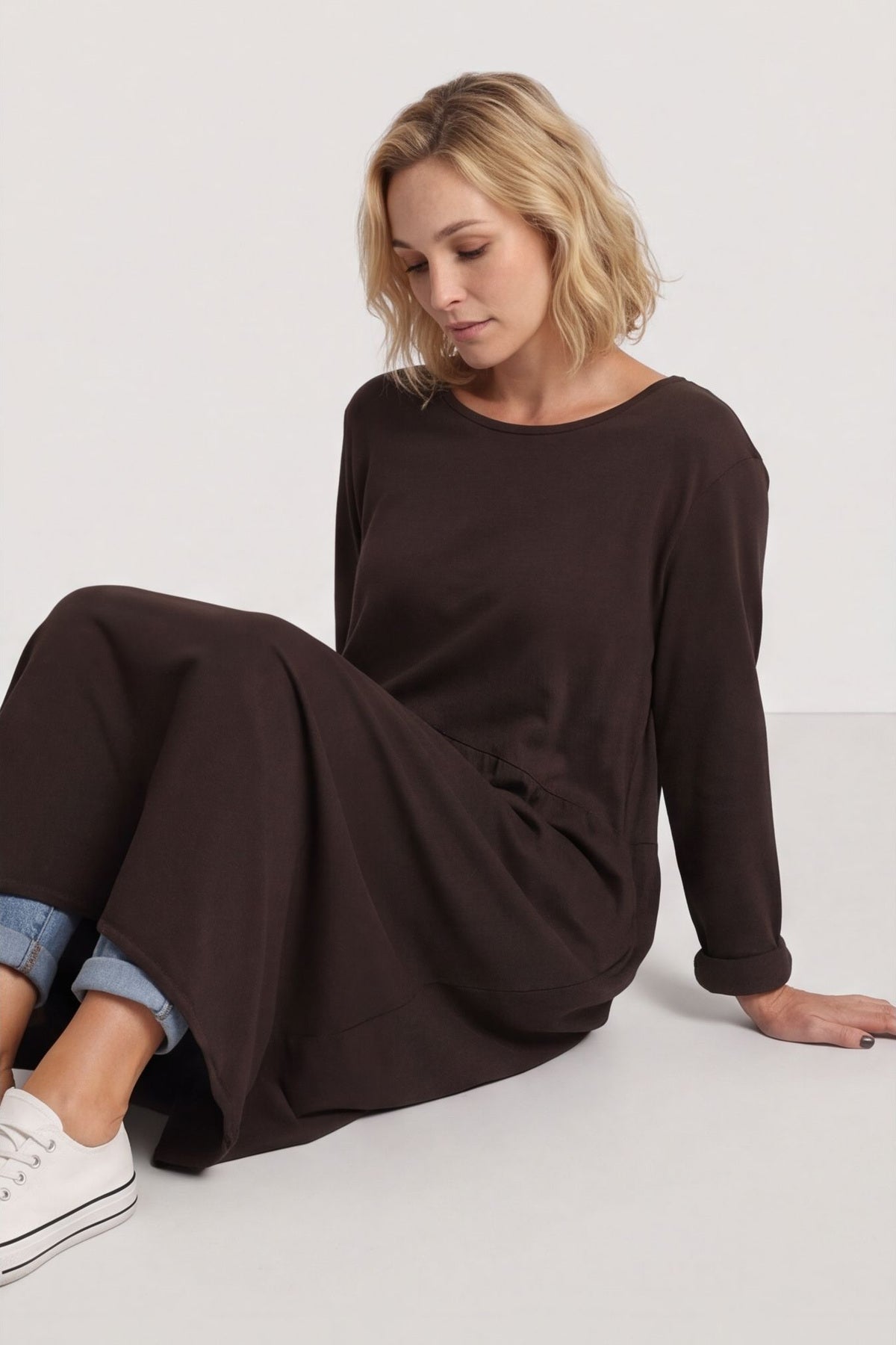 Tina Ribbed Detail Cotton Dress Cocoa – image 2 of 5