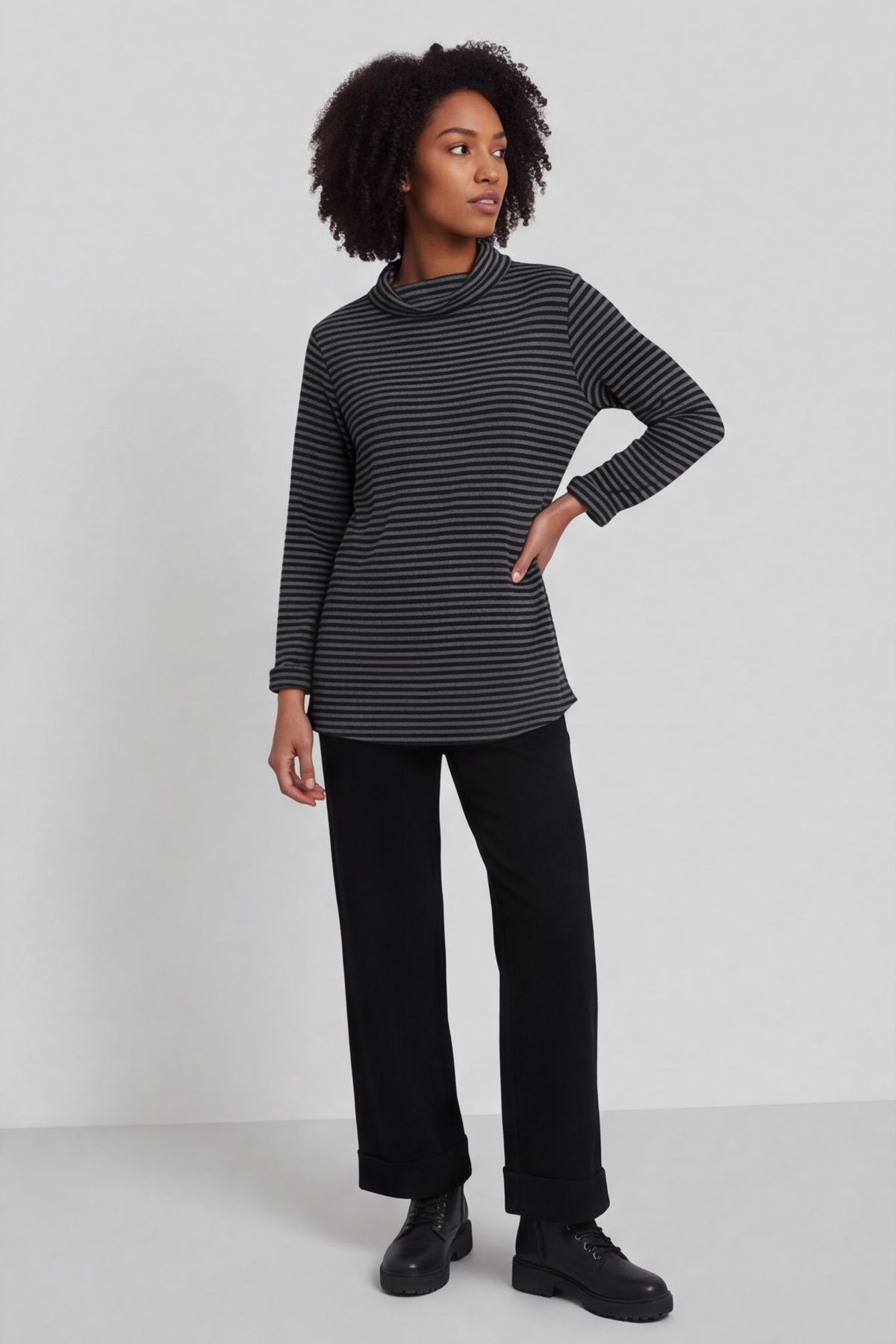 Lyssa Cowl Neck Stripe Top Mid Grey – image 2 of 6