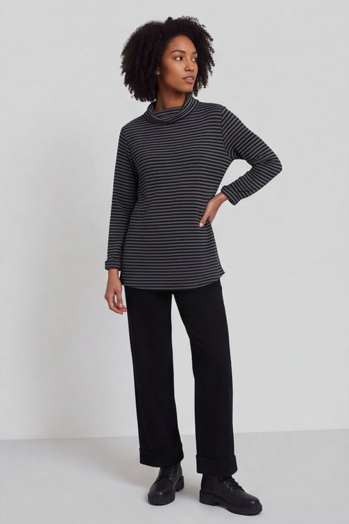 Lyssa Cowl Neck Stripe Top Mid Grey – image 2 of 6