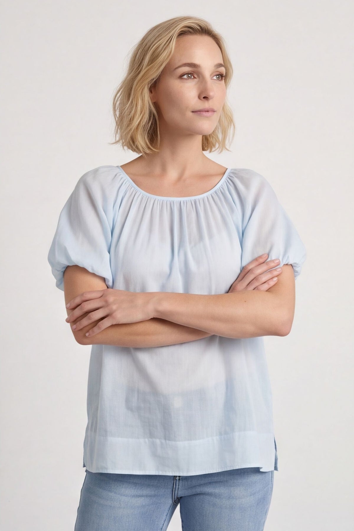 Bude Puff Sleeve Cotton Top Light Blue – image 2 of 6