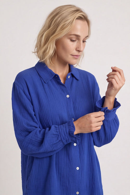 Krista Crinkle Cotton Shirt Cobalt – image 1 of 4