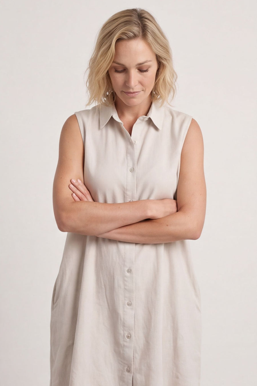 Solaine Sleeveless Linen Dress Stone