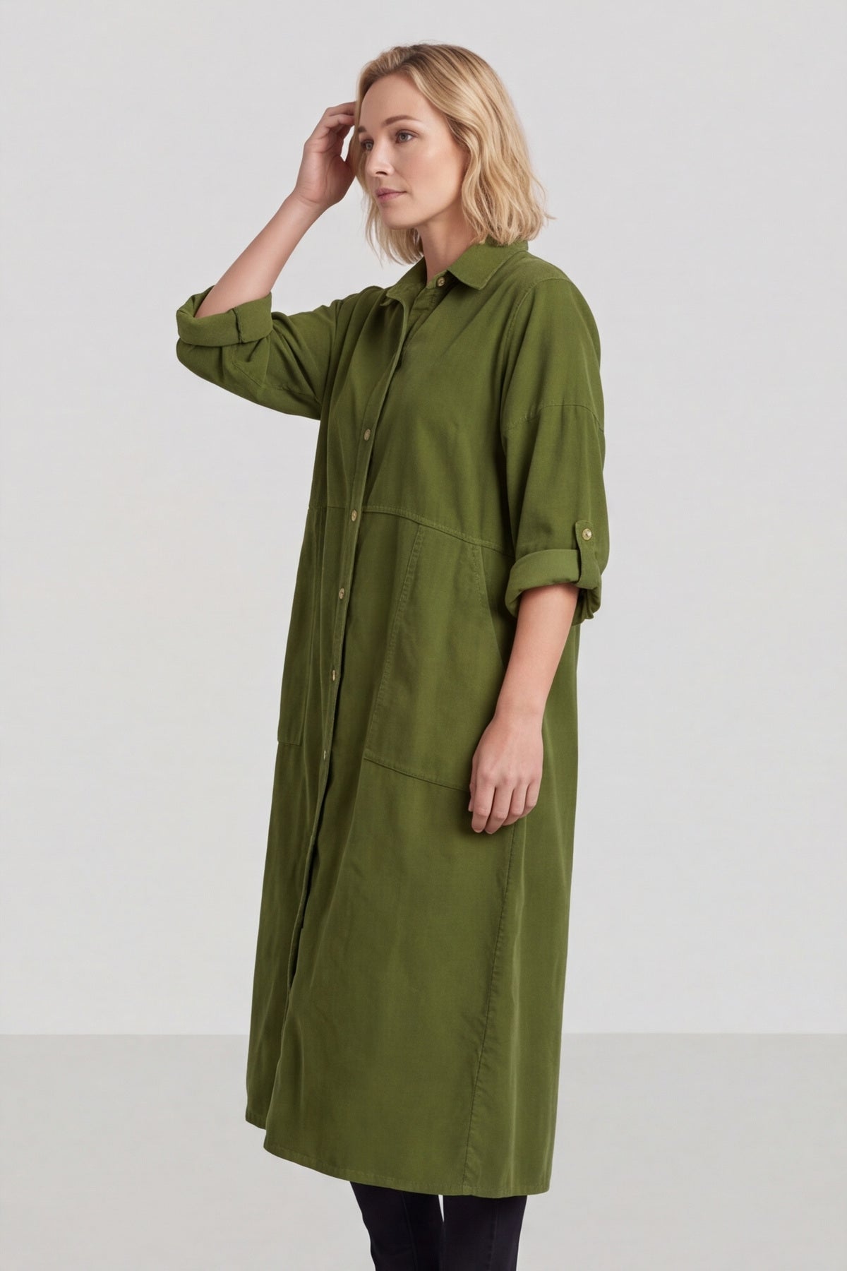 Lecia Needlecord Shirt Dress Olive – image 2 of 6