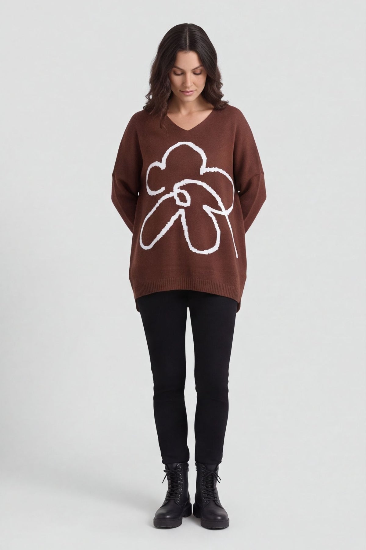 Roxanna Flower Knitted Jumper Cocoa – image 2 of 6