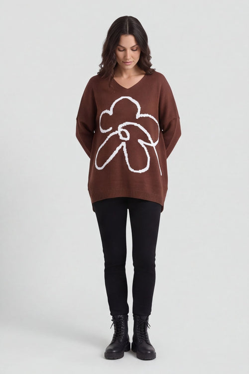 Roxanna Flower Knitted Jumper Cocoa – image 2 of 6