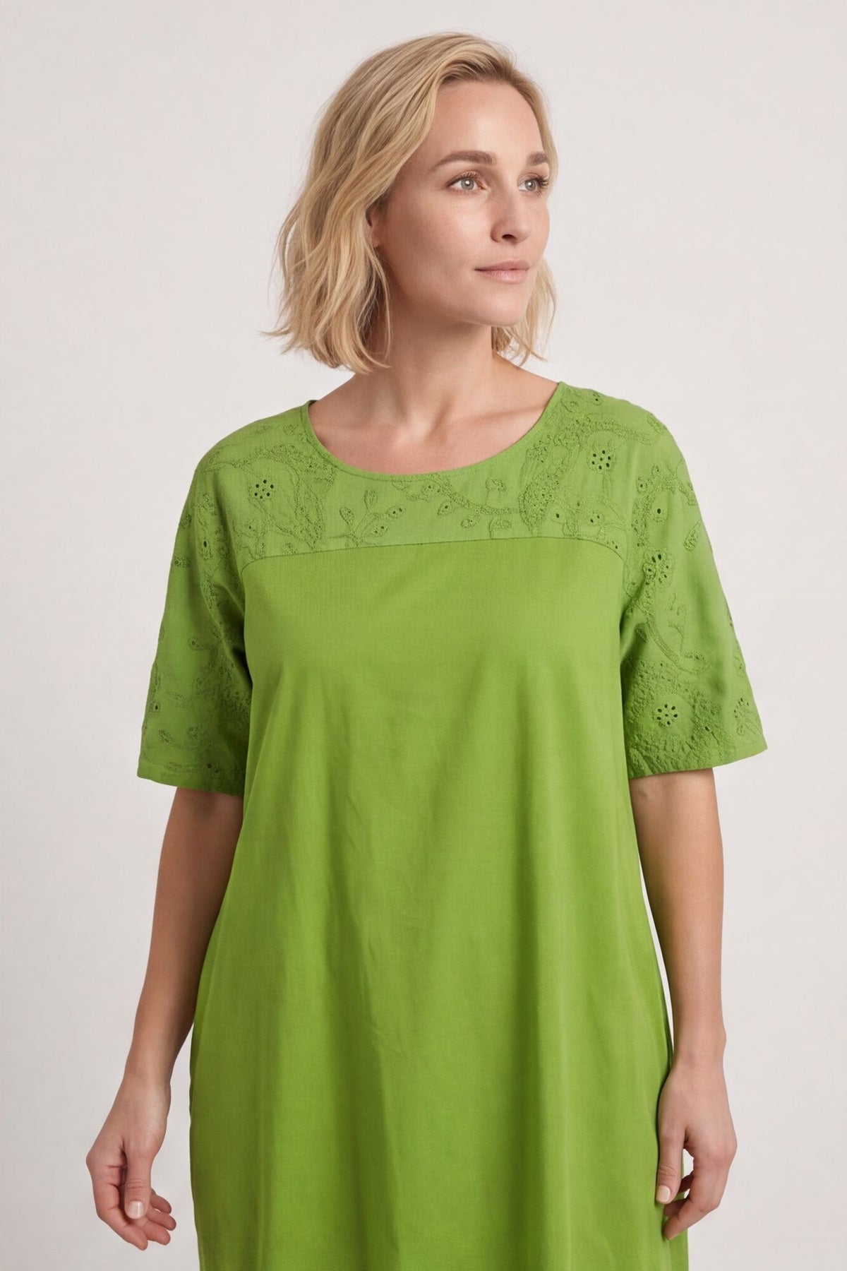 Raven Embroidered Shoulder Cotton Dress Olive – image 2 of 6