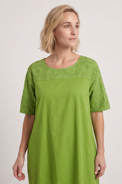 Raven Embroidered Shoulder Cotton Dress Olive – image 2 of 6