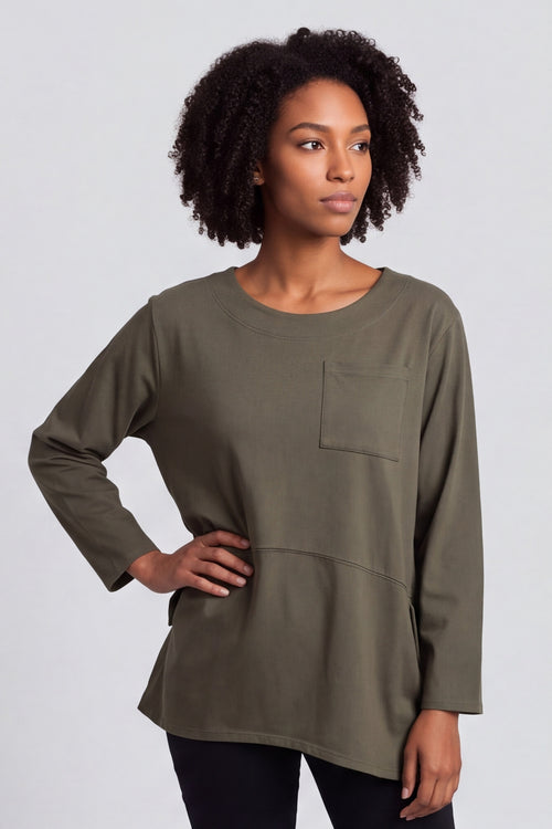 Angelina Pocket Cotton Top Khaki – image 2 of 6