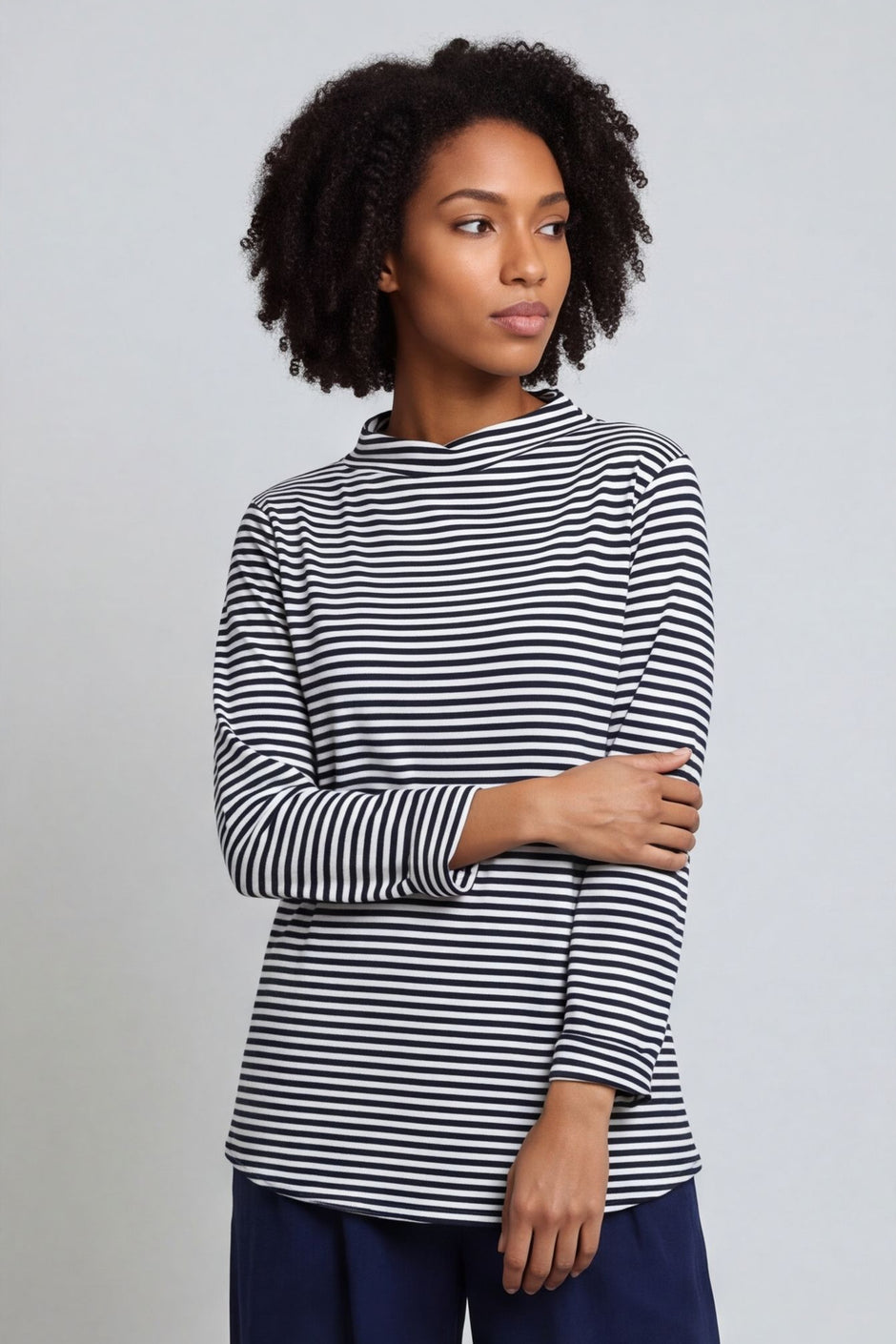 Lyssa Cowl Neck Stripe Top Navy – image 1 of 4