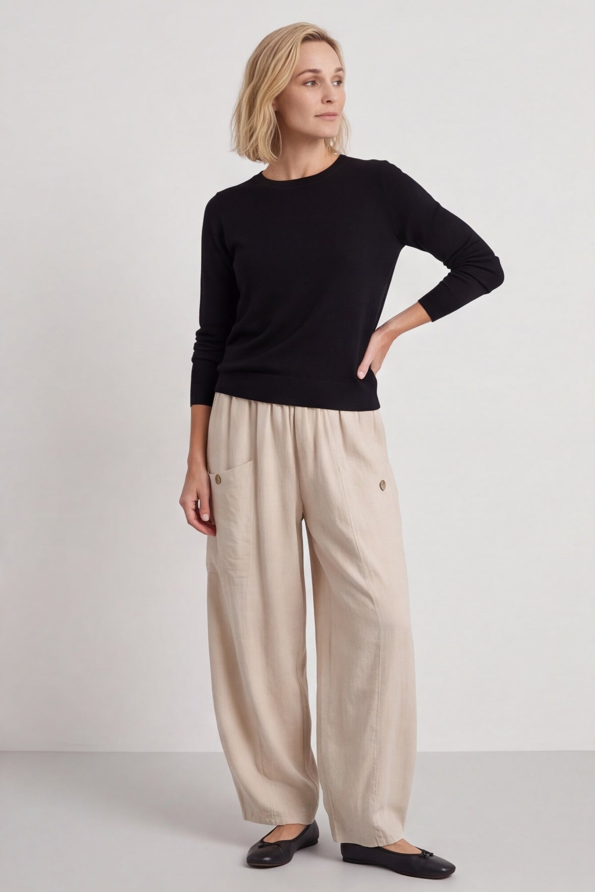 Clarisse Button Pocket Linen Trousers Stone – image 2 of 4