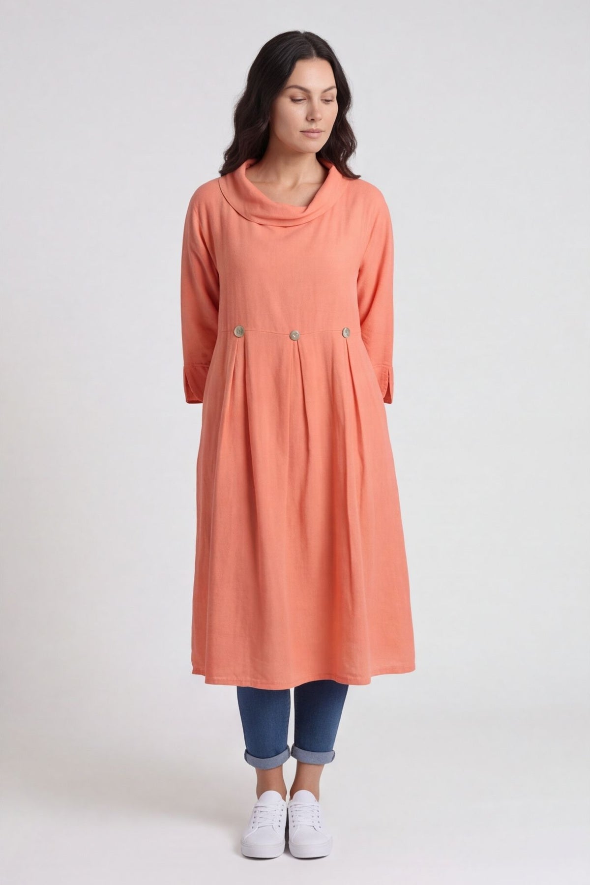 Cromer Button Detail Linen Dress Orange – image 2 of 6