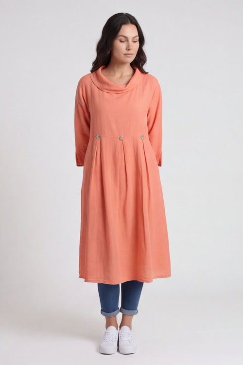 Cromer Button Detail Linen Dress Orange – image 2 of 6