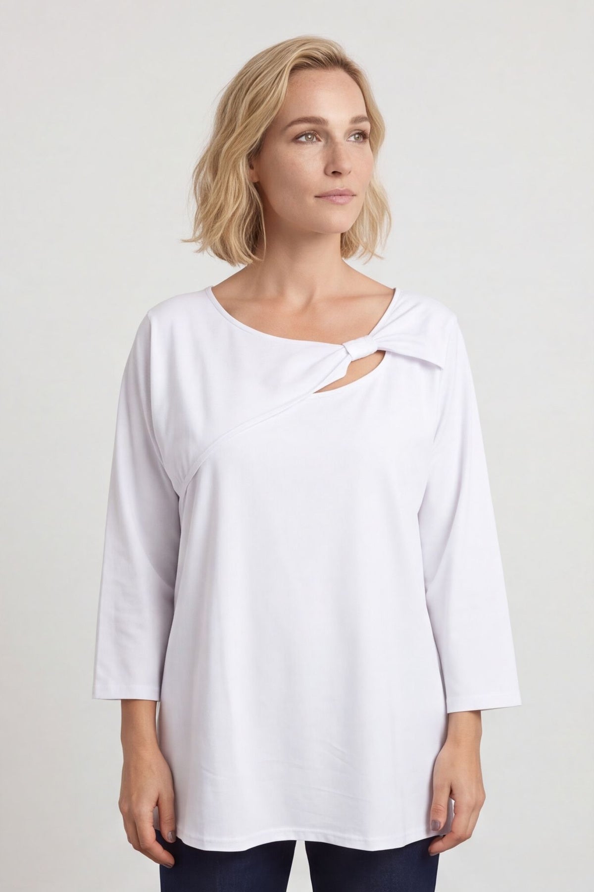 Gemma Knot Detail Cotton Top White – image 2 of 4
