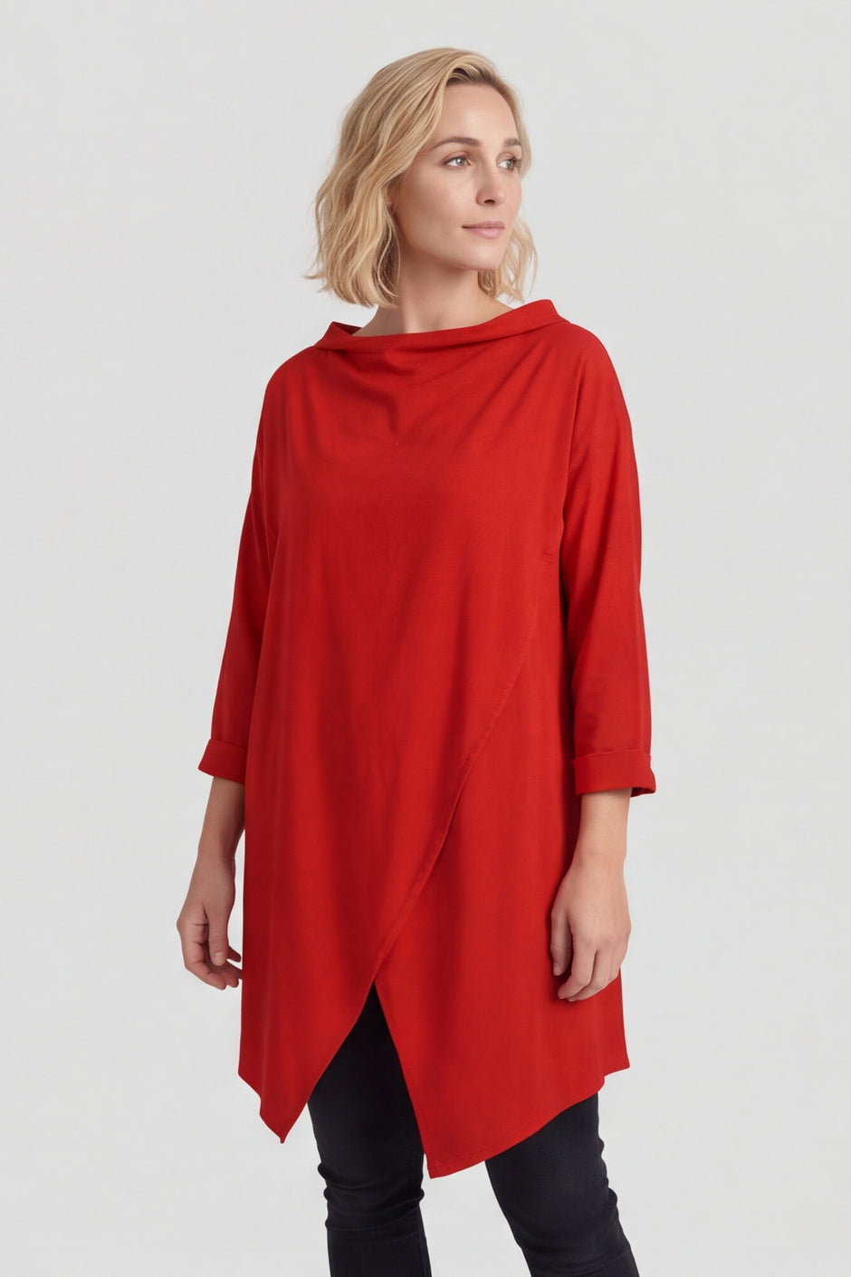 Nelle Cowl Cotton Top Red – image 2 of 5