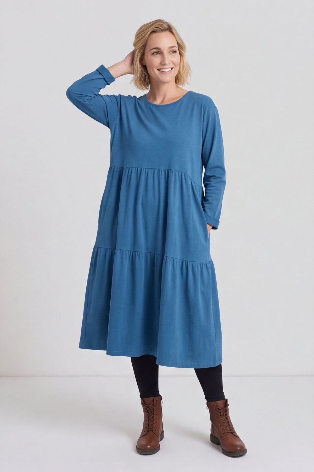 Petunia Tiered Cotton Dress Teal – image 2 of 6
