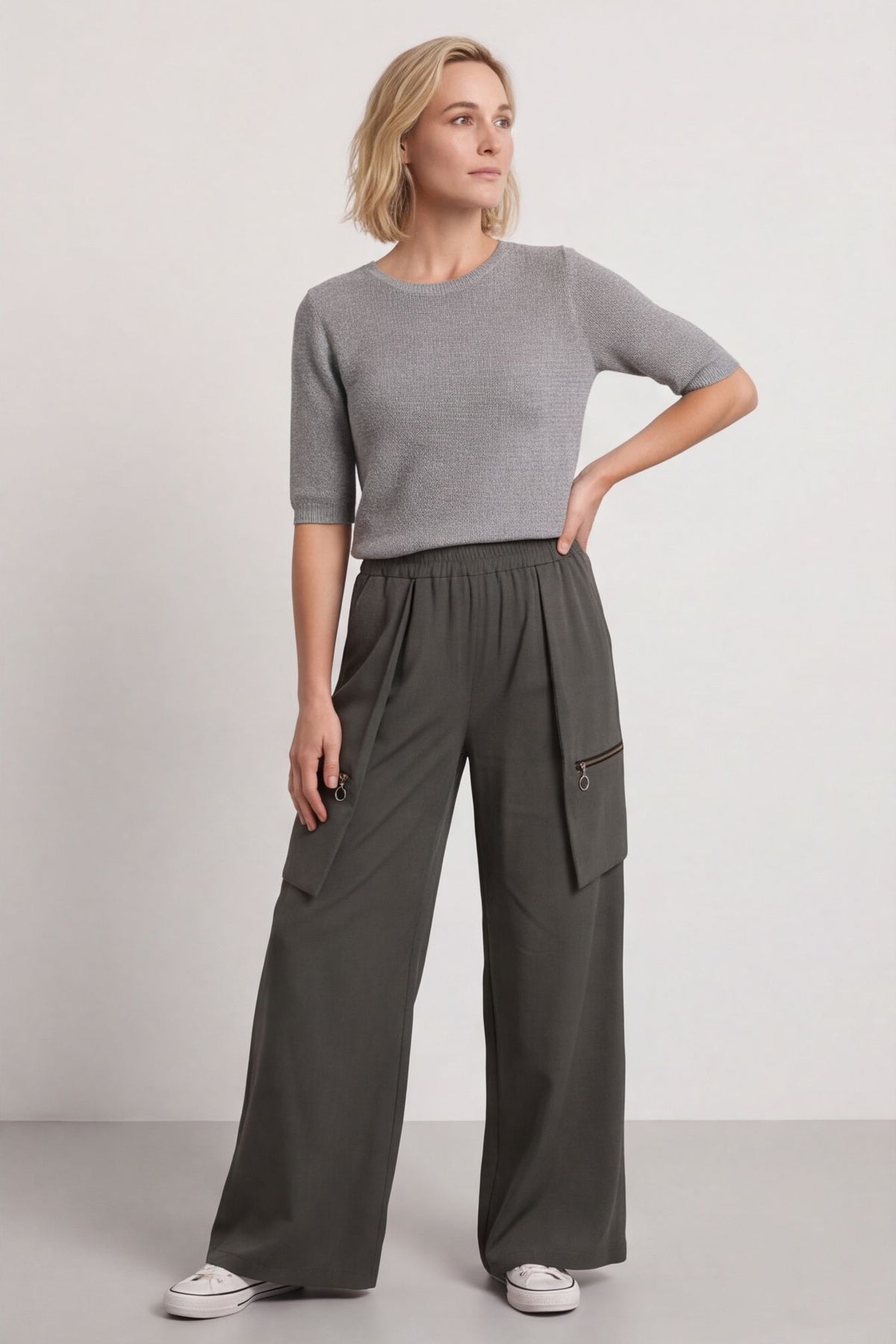 Opaline Zip Pocket Cotton Trousers Khaki – image 2 of 5