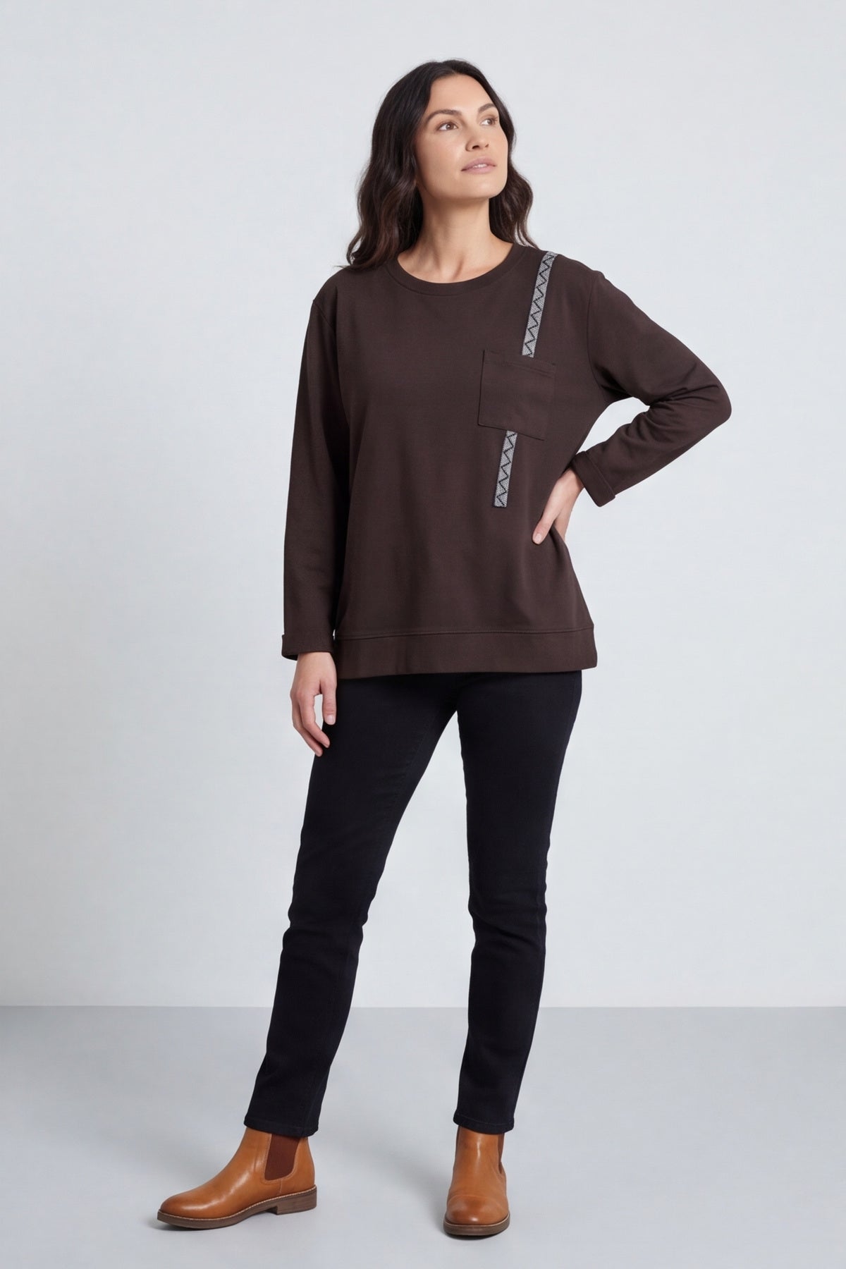 Barbara Pocket Cotton Top Cocoa – image 2 of 6
