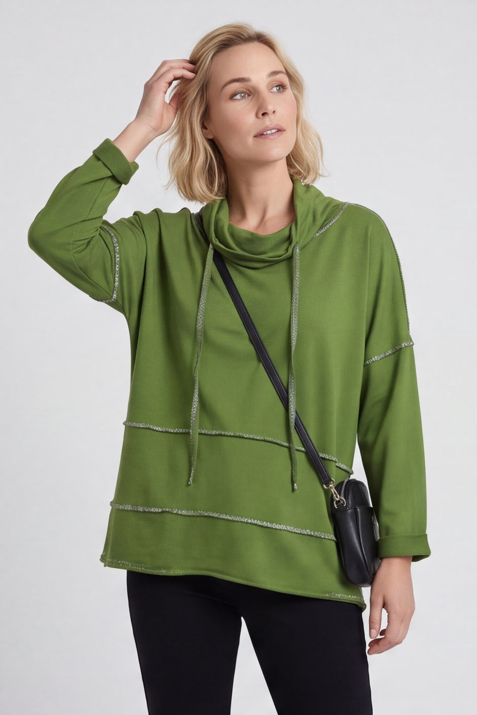 Clarina Cowl Neck Cotton Top Olive – image 2 of 6