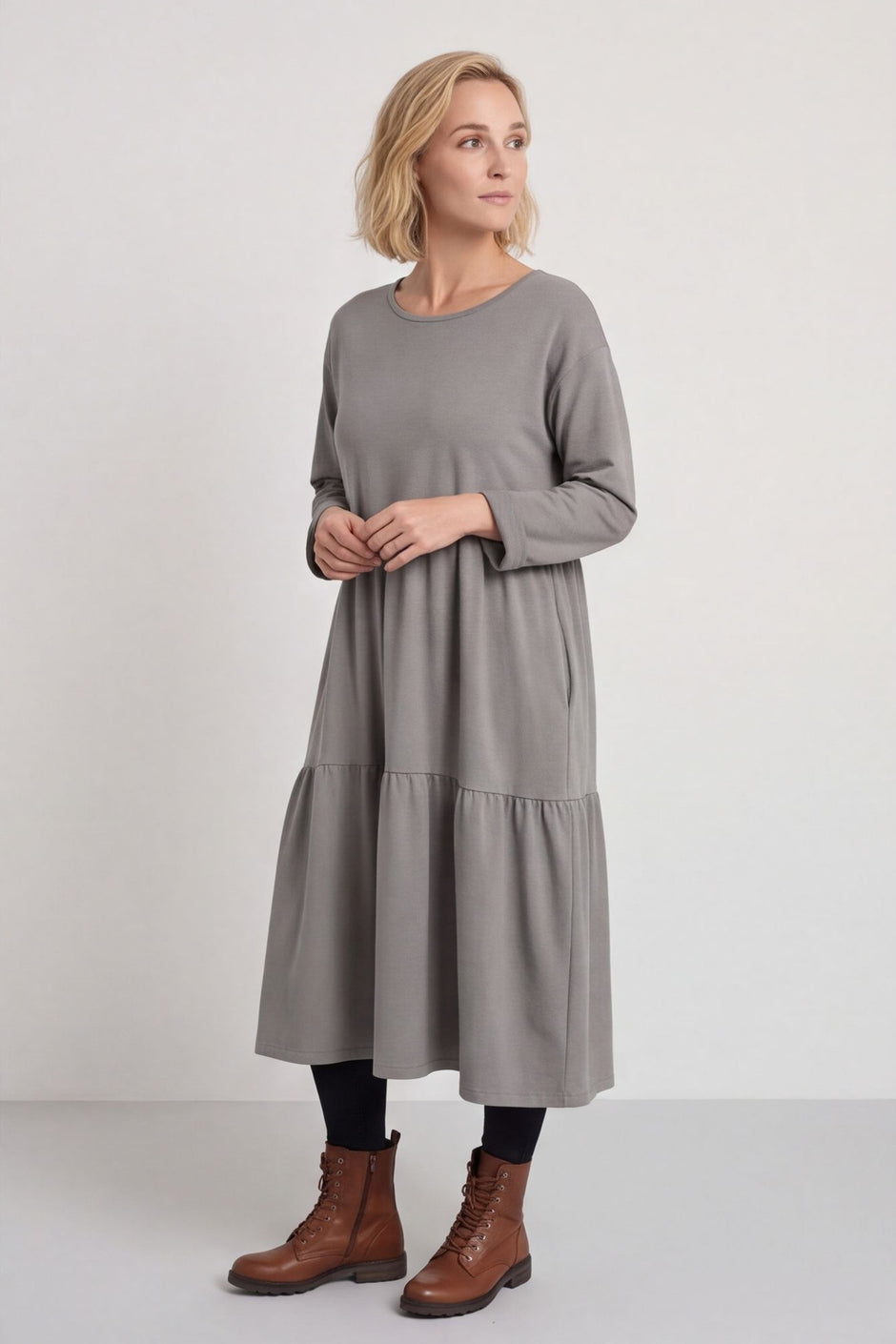 Petunia Tiered Cotton Dress Mocha – image 2 of 5