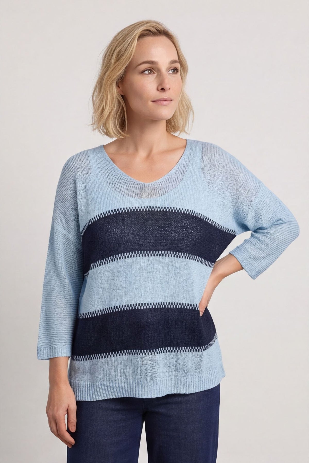 Davena Stripe Knit Top Blue