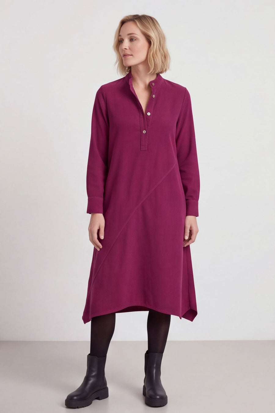Ruby Needlecord Button Wine Dress
