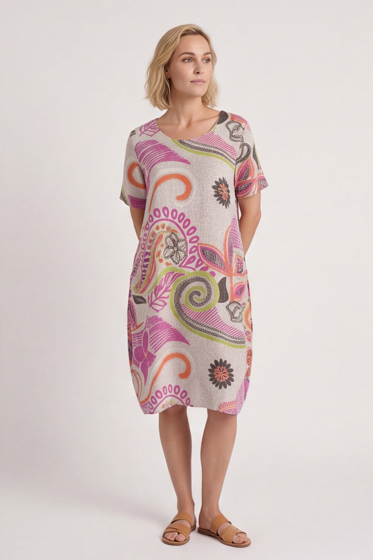 Aurora Leaf Linen Shift Dress – image 2 of 5