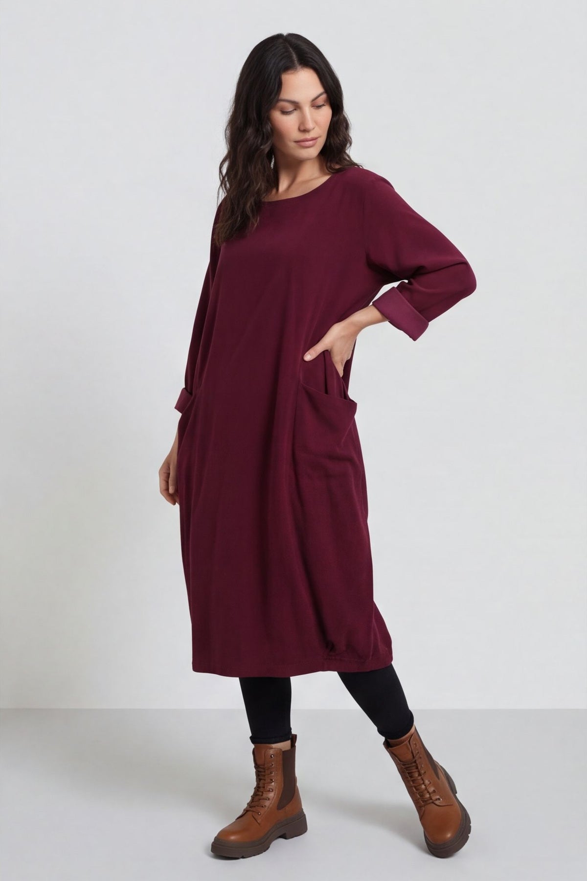 Liora Needlecord Dress Burgundy – image 2 of 5