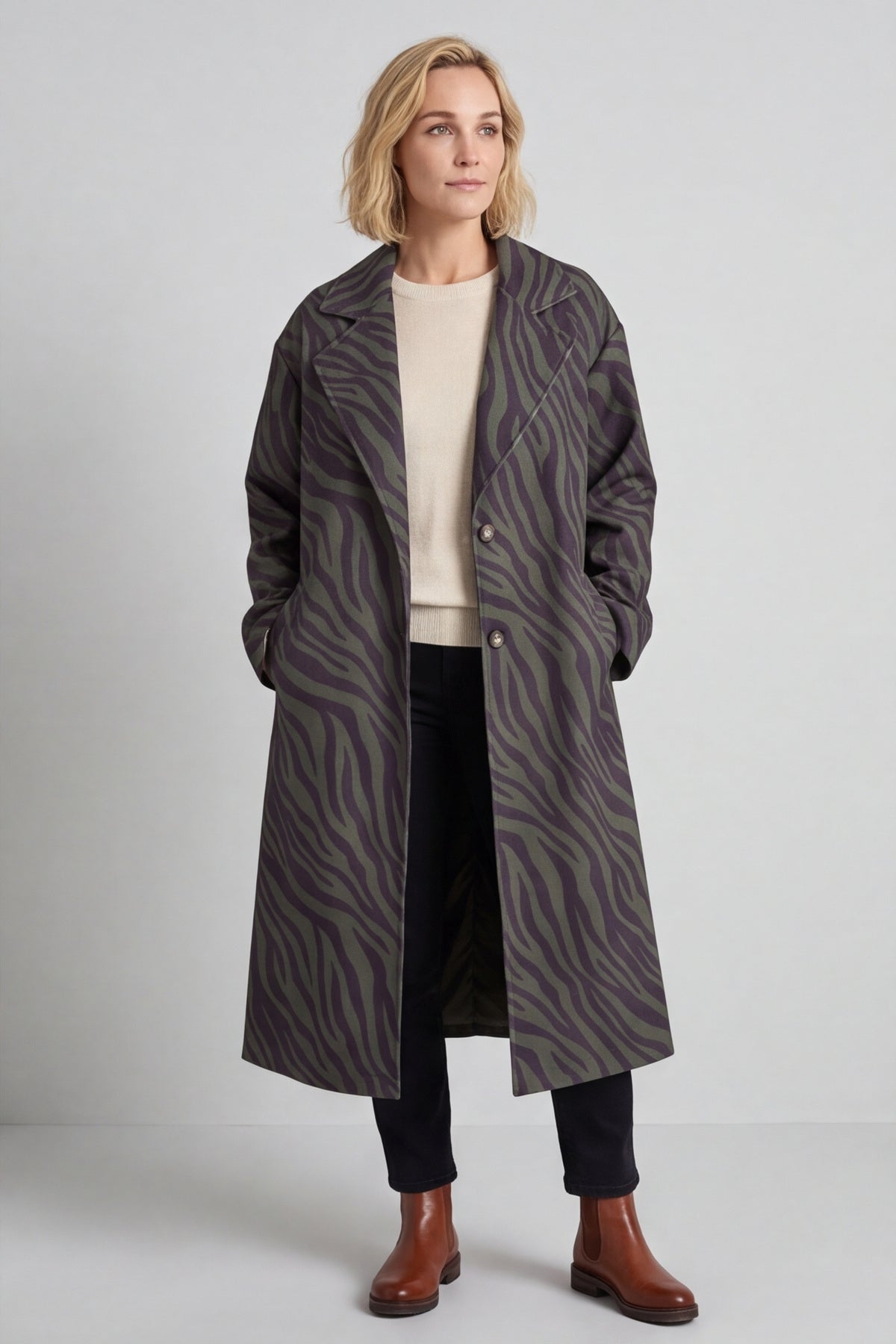 Jenna Zebra Print Coat Khaki – image 2 of 6