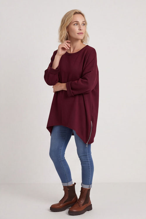 Lynne Zip Dipped Hem Top Wine – image 2 of 6