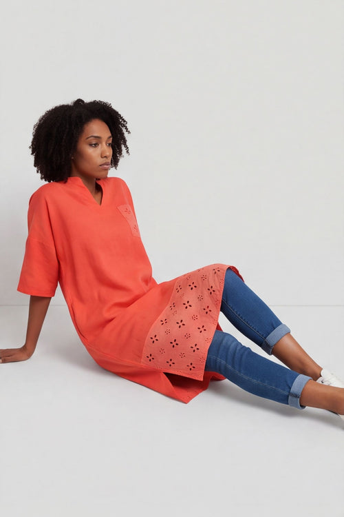 Gabrielle Embroidered Linen Dress Coral – image 2 of 4