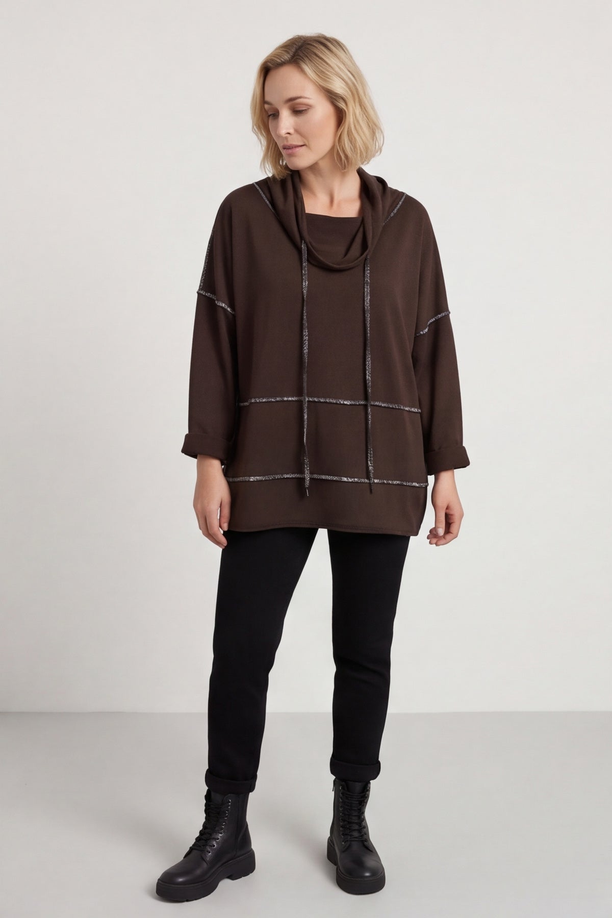 Clarina Cowl Neck Cotton Top Cocoa – image 2 of 6