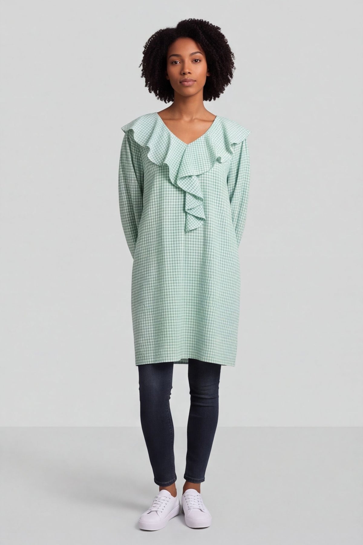 Sophronia Gingham Cotton Tunic Green – image 2 of 6