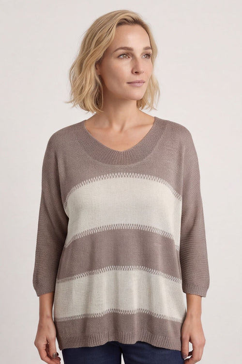 Davena Stripe Knit Top Mocha – image 2 of 6