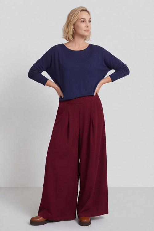 Trish Wide Leg Cotton Trousers Wine – image 2 of 6