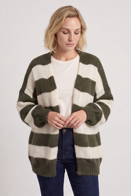 Kennedy Stripe Knitted Cardigan Khaki – image 1 of 5
