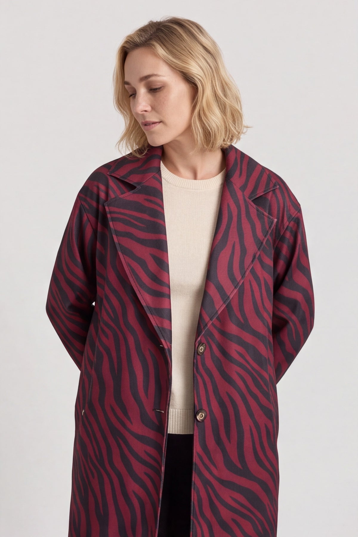 Jenna Zebra Print Coat Wine – image 2 of 5