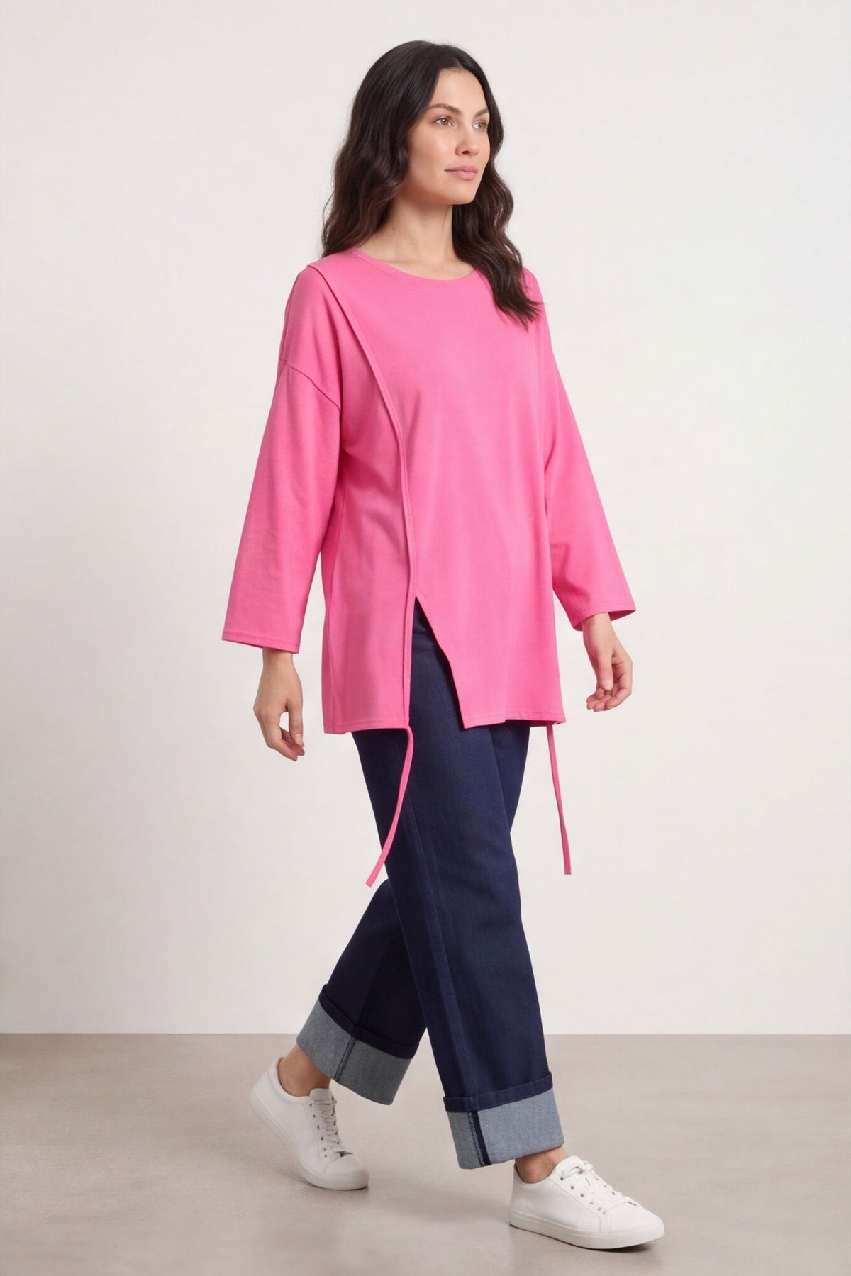 Andie Seam Detail Cotton Top Fuchsia – image 2 of 4