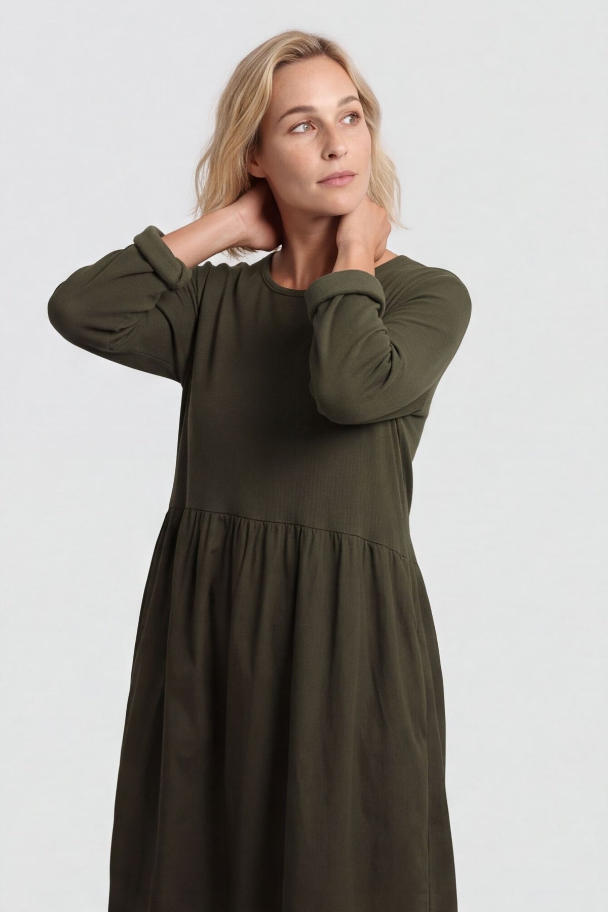 Tina Ribbed Detail Cotton Dress Khaki – image 2 of 6