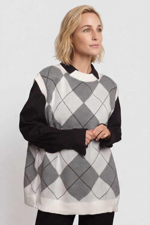Theresa Argyle Knitted Vest Grey – image 1 of 4
