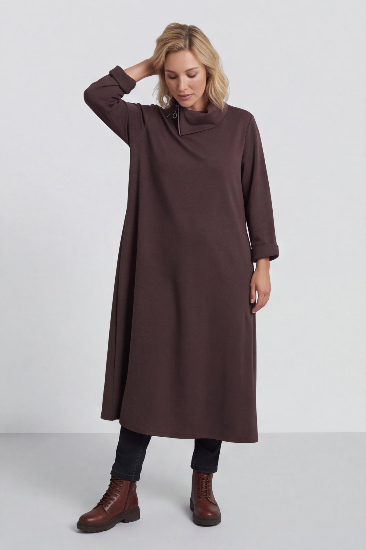 Wanda Zip Polo Cotton Dress Cocoa – image 2 of 6