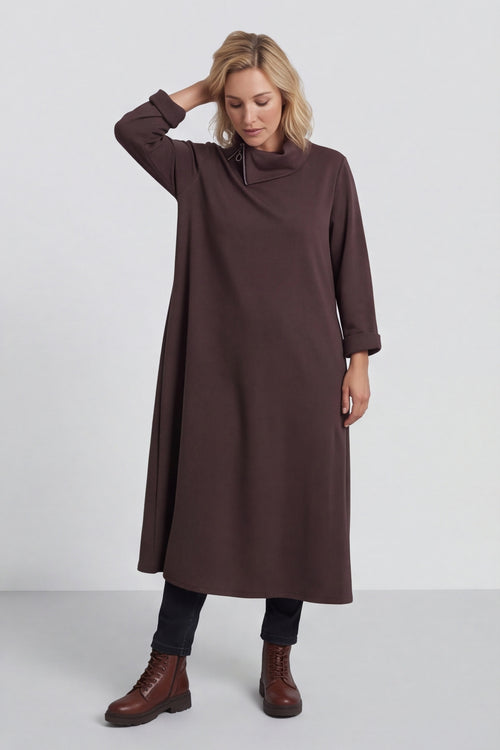 Wanda Zip Polo Cotton Dress Cocoa – image 2 of 6