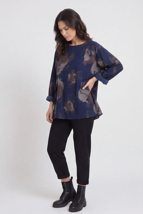 Rachel Print Needlecord Top Navy – image 2 of 4